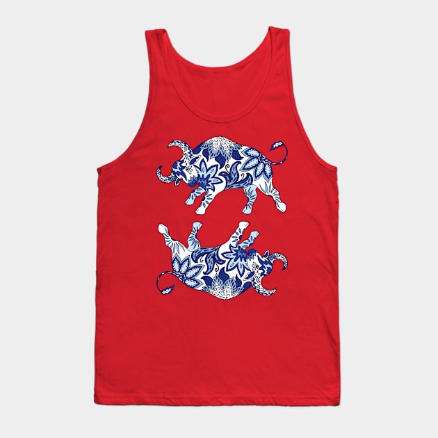 Paisley Oxen (Blue and Red Palette) Tank Top by illucalliart